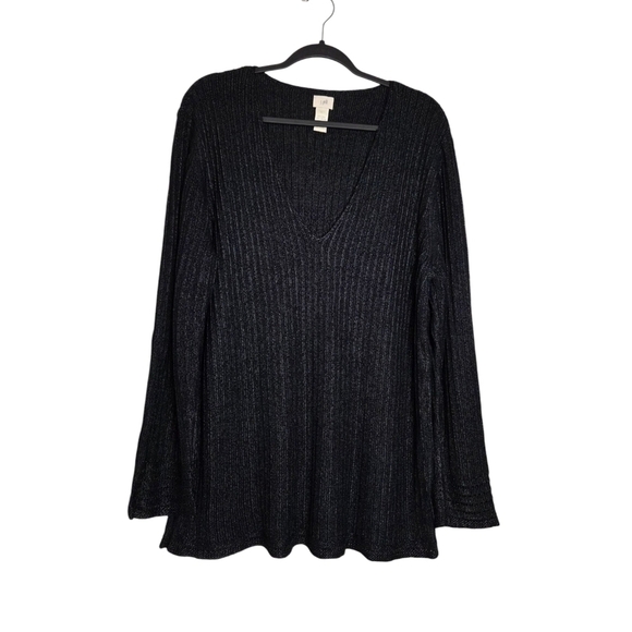 J. Jill Large Silk Blend V-Neck Ribbed Sweater Oversized Long Sleeve Tunic Top - Picture 1 of 8